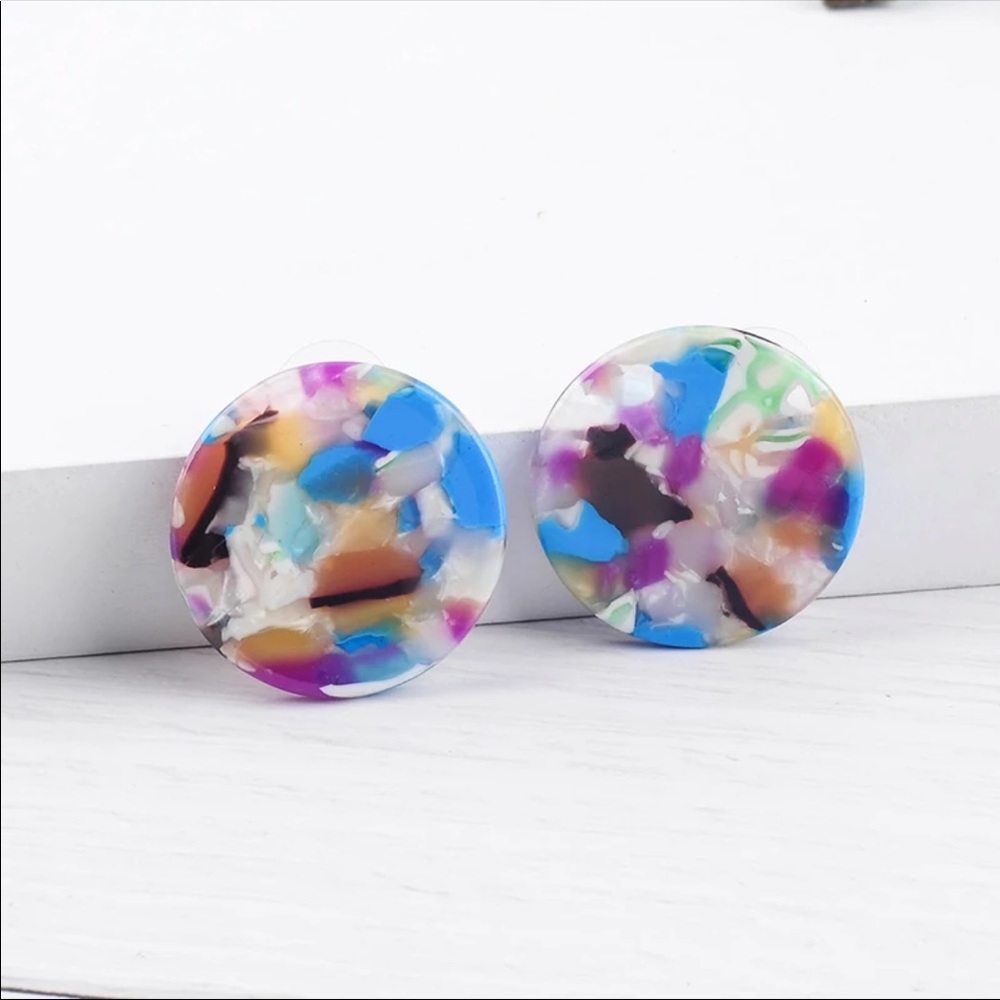 2/$12 Acrylic Multicolored Round Stud Earrings